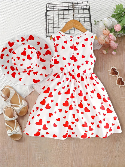 EVRYDAY Toddler Girls' Love Heart Print Sleeveless Dress With Bowknot