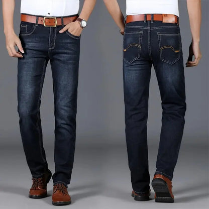 Men Simple Versatile Business Straight Cylinder Jeans Youth Elastic