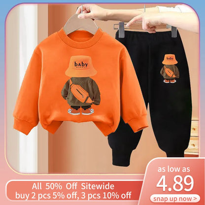 Korean Kids Set Autumn Children Clothes Cotton Sweater+Sports Pants