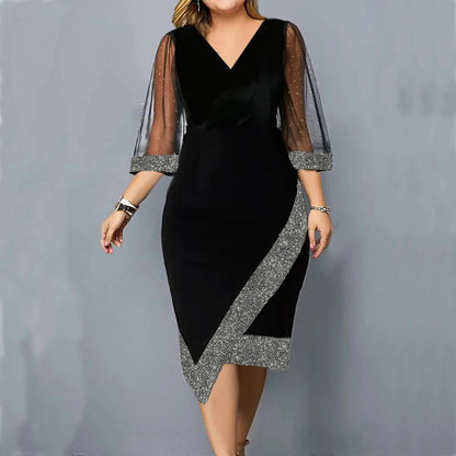 L-5XL Large Size Dress for Women 2023 Winter Plus Size Black Vestidos Formal Occas Dress Elegant Long Skirt Party Female Clothin