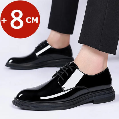 New Men 6/8cm Derby Shoes Patent Leather Height Increase