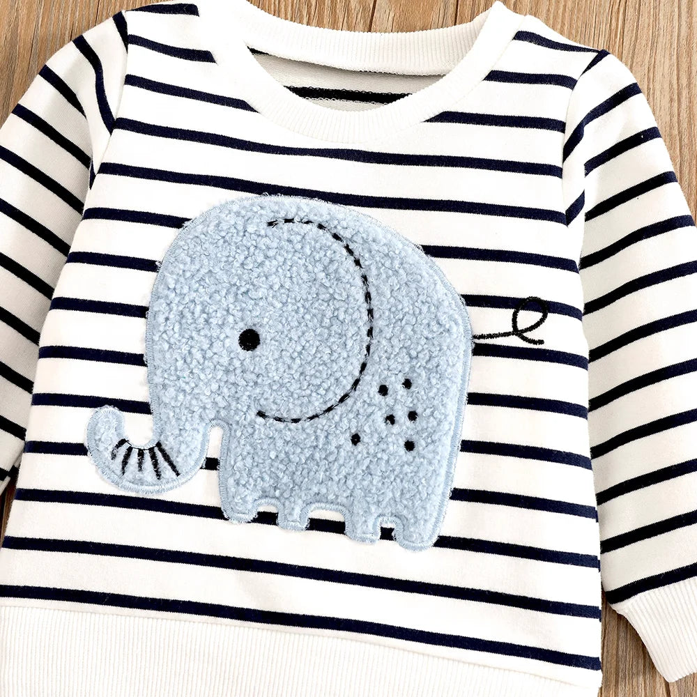 0-24 Months Spring Autumn New Boy Girl And Toddler Elephant Stripe Top