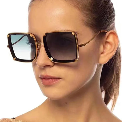 Metal ring rivets sunglasses in Europe and the United States trend box senior sense of sunglasses concave styling retro sunglass