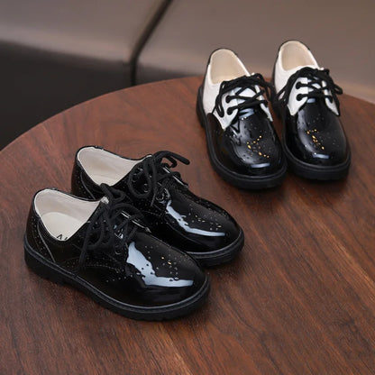 Boys Leather Shoes For Party Wedding Performance Show Stage Black