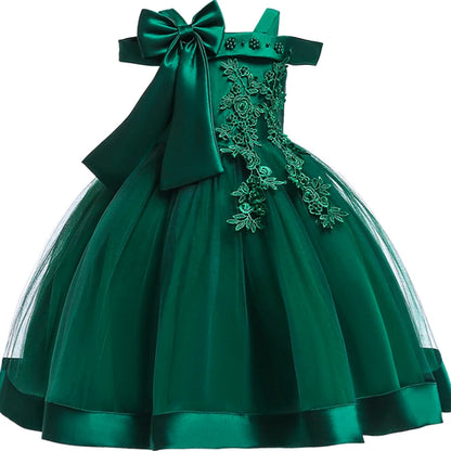 3-10 Years Kids  Party Dresses For Girls Appliques Flower