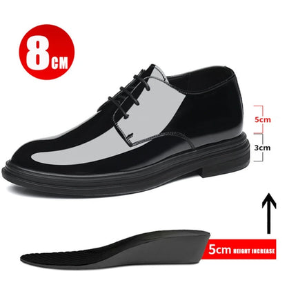 New Men 6/8cm Derby Shoes Patent Leather Height Increase