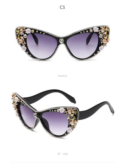 Diamond Cat Eye Big Sunglasses Women Oversized Sun Glasses Luxury Brand Designer Crystal Rhinestone Eyewear Glitter Gafas De Sol