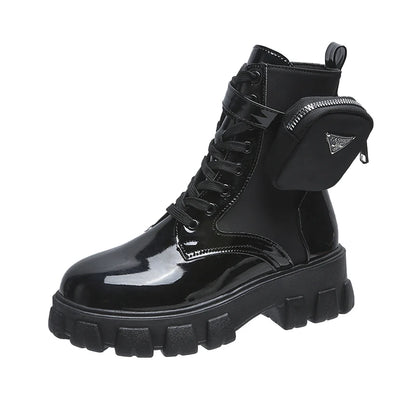 New Boots Women Motorcycle Ankle Boots Wedges Female Lace Up Platforms