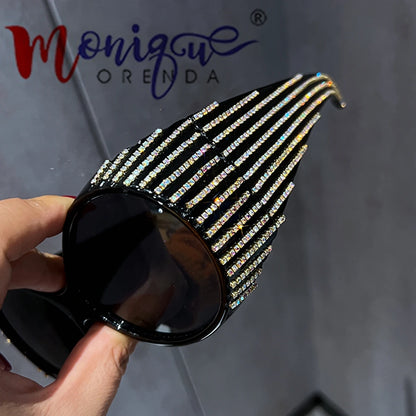 Bling Diamond Oval Punk Sunglasses Women Trendy  Round luxury