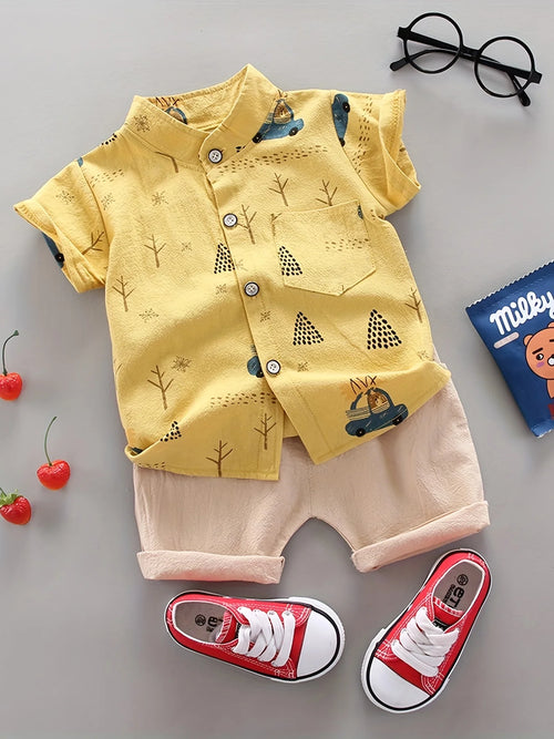 Infant and toddler summer full print bear driving pattern short