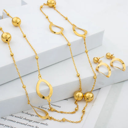 Dubai Gold Color Jewelry Set Fashion Long Chain Necklace Stud Earings