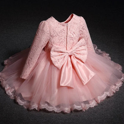 Baby Girls Long Sleeve Dresses for  Wedding Lace Big Bow