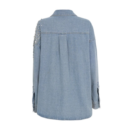 YERMORA Irregular Rhinestone Denim Shirt Jacket For Women For Women Lapel Long Sleeve Fashion Tide Coat Spring Autumn 2025 A142