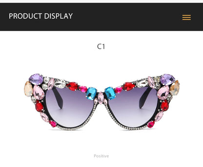 Diamond Cat Eye Big Sunglasses Women Oversized Sun Glasses Luxury Brand Designer Crystal Rhinestone Eyewear Glitter Gafas De Sol