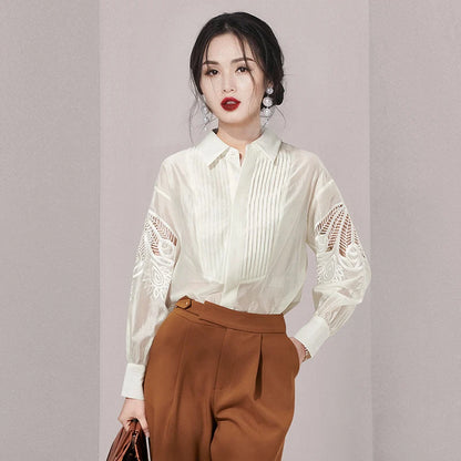 Spring Long-sleeved shirt Turndown collar Vintage Women