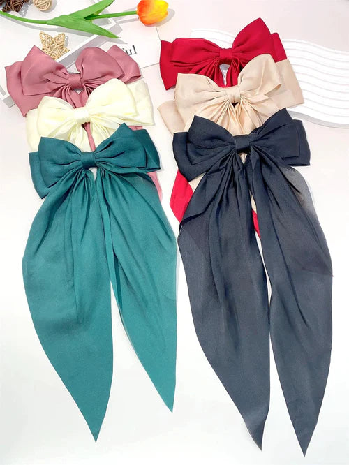 6 spring clip streamers bow hair clips for women