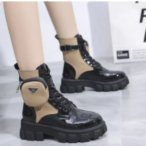 New Boots Women Motorcycle Ankle Boots Wedges Female Lace Up Platforms