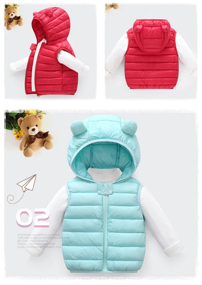 Boys Vest Baby's Kids Waistcoat Down Jacket 2024 Red Warm Plus Thicken Winter Autumn Teenagers Windproof Christmas Gift Children