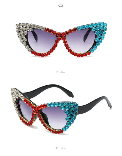 Diamond Cat Eye Big Sunglasses Women Oversized Sun Glasses Luxury Brand Designer Crystal Rhinestone Eyewear Glitter Gafas De Sol