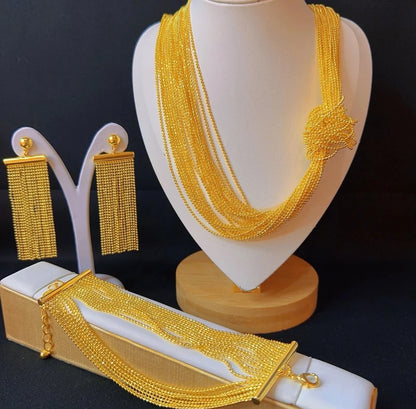 New 24k Gold Plated Dubai Jewelry Fashion Tassel Necklace Earrings