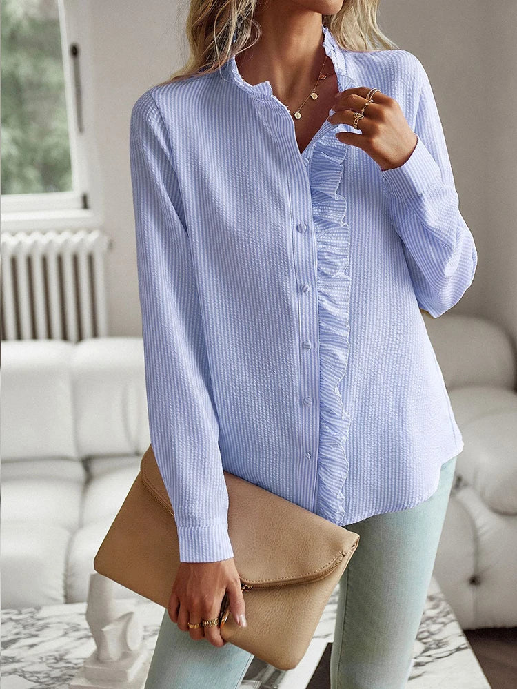 White Blouse Women Summer Long Sleeve Shirts Female Fashion Ruched