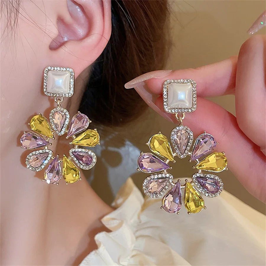 Korean Style Pearl Necklace Earrings For Women Sweet Sunflower