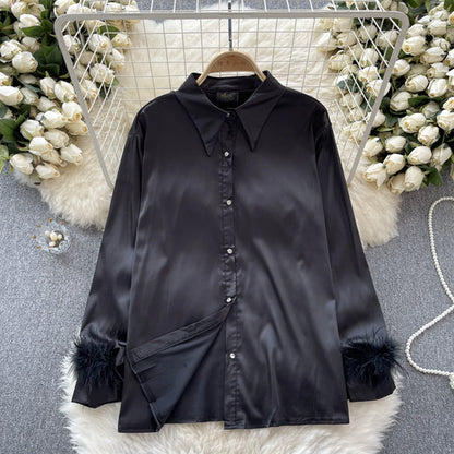 High Quality Loose Shirt Female Lapel Collar Long Sleeves