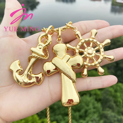 3pcs Pendant with 60cm Chain For Women Men 18k Gold Plated Copper