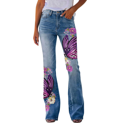 Womens Pants Streetwear Retro Trousers Printed Pattern Loose jeans