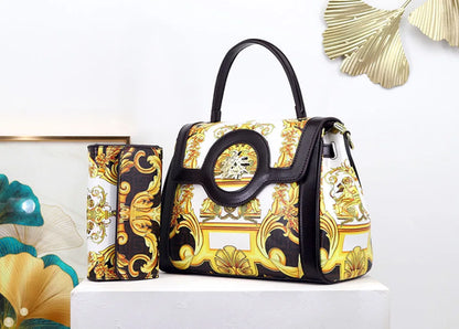 NEW Printed Pattern Wallet Handbag Set Luxury