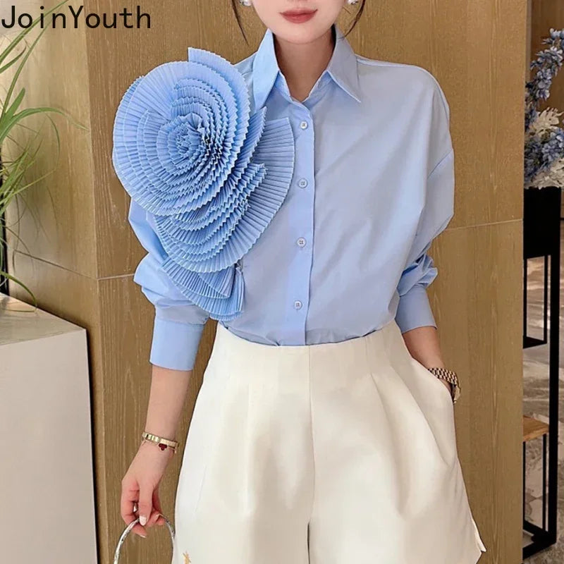 Blouse for Women Temperament 3D Floral Shirts