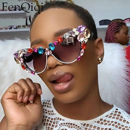 Diamond Cat Eye Big Sunglasses Women Oversized Sun Glasses Luxury Brand Designer Crystal Rhinestone Eyewear Glitter Gafas De Sol