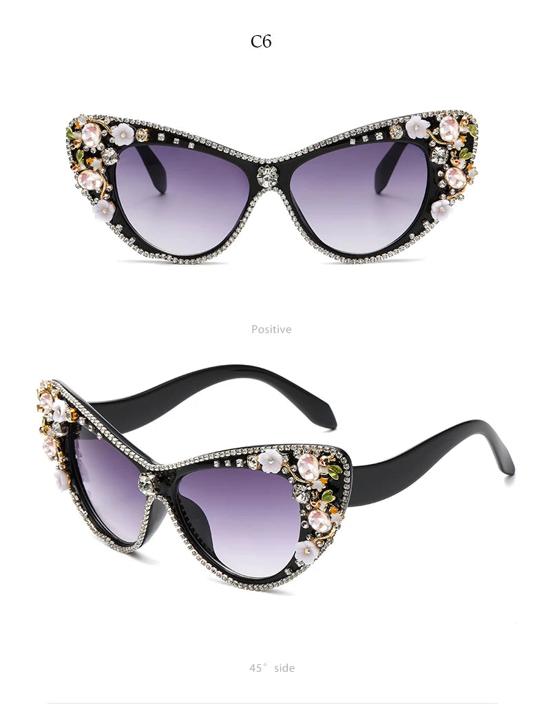 Diamond Cat Eye Big Sunglasses Women Oversized Sun Glasses Luxury Brand Designer Crystal Rhinestone Eyewear Glitter Gafas De Sol