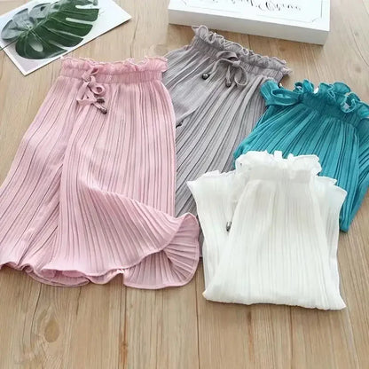 Baby Fashion Lace Chiffon Waist Flare Trousers Childen's Girls Summer