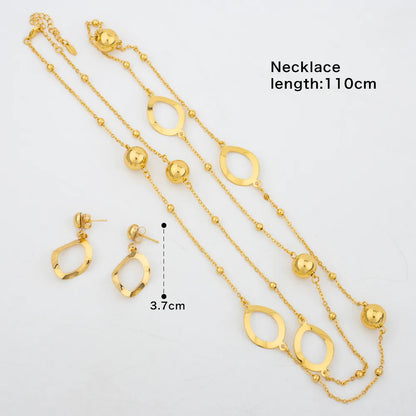 Dubai Gold Color Jewelry Set Fashion Long Chain Necklace Stud Earings