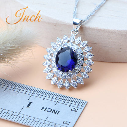 Natural Bridal Jewelry Sets Silver 925 Jewelry Ring Pendant Necklace