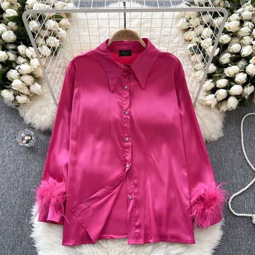 High Quality Loose Shirt Female Lapel Collar Long Sleeves