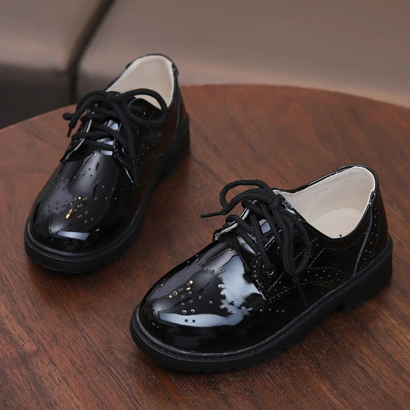 Boys Leather Shoes For Party Wedding Performance Show Stage Black