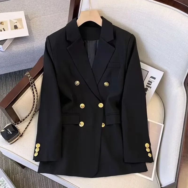 Office Lady Slim Blazer Mujer 2023 Long Sleeve Coats Fashion Black