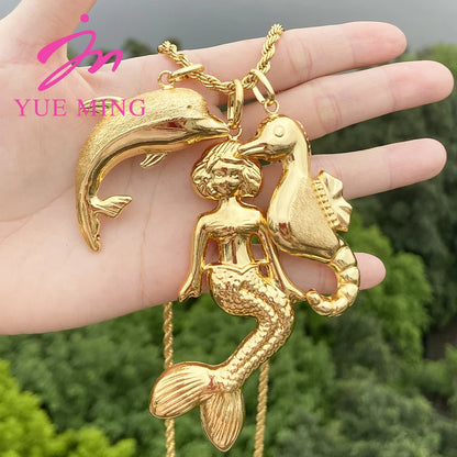 3pcs Pendant with 60cm Chain For Women Men 18k Gold Plated Copper