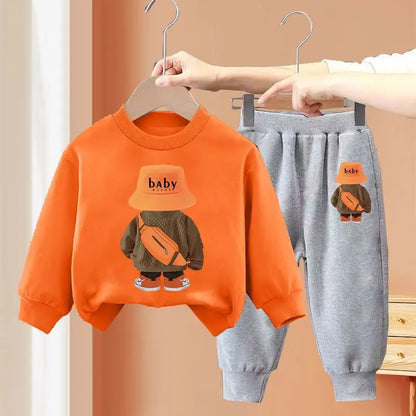 Korean Kids Set Autumn Children Clothes Cotton Sweater+Sports Pants