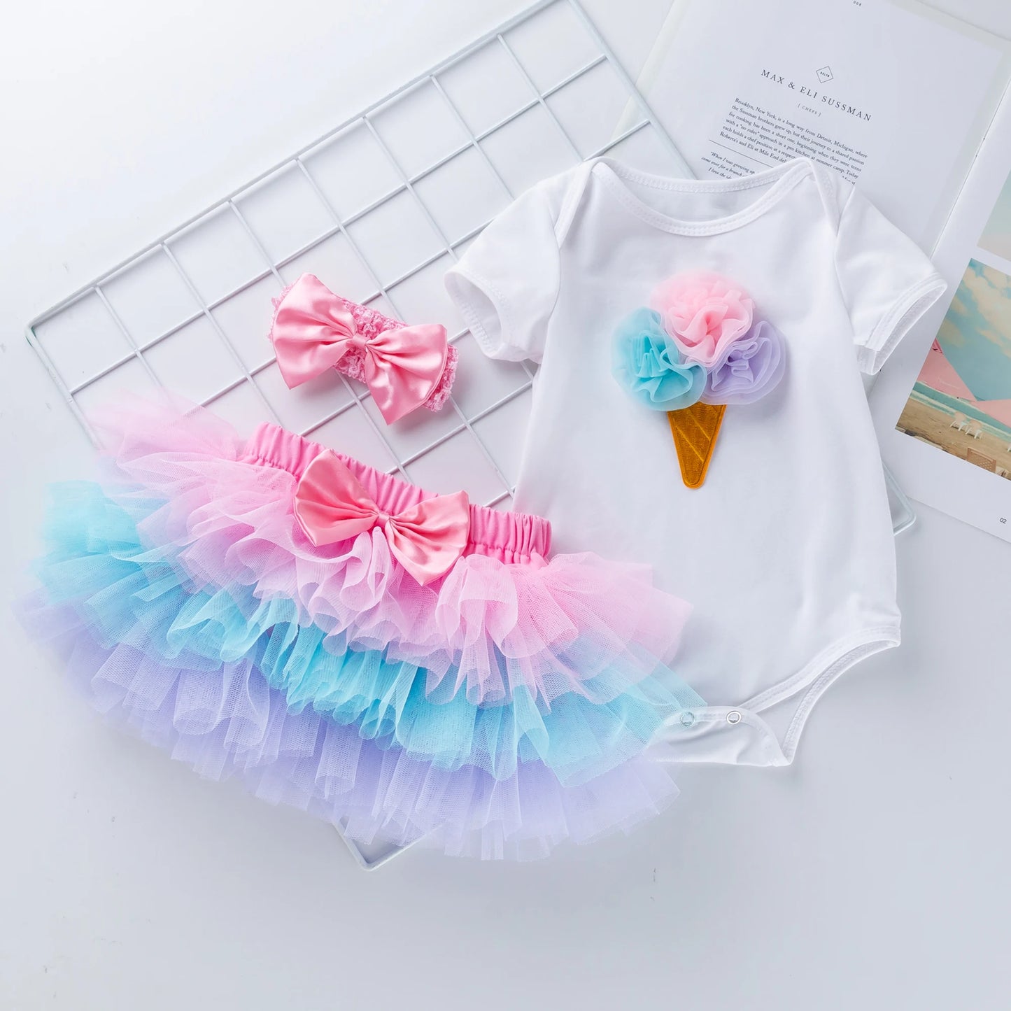 Tutu Baby Birthday Set Short Sleeve Romper Petti skirt Girls 3 Pcs