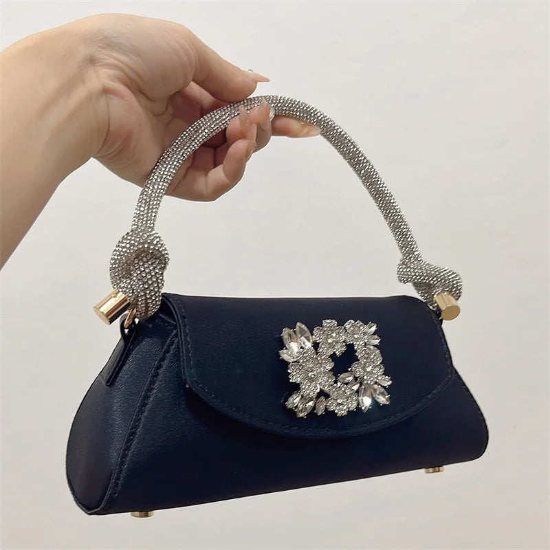 Emerald Satin Hand Bags Elegant Ladies Floral Rhinestone Buckle Evening Bag Luxury Celebrity Simple Design Underarm Bag Bolsas