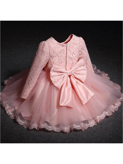 Baby Girls Long Sleeve Dresses for  Wedding Lace Big Bow