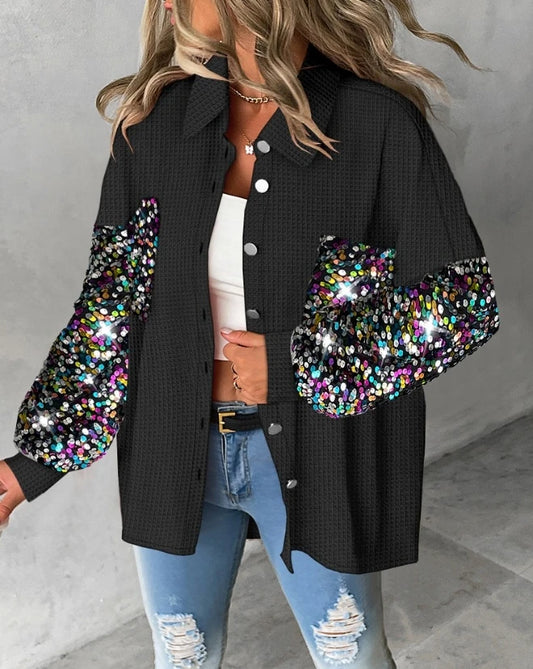 Jackets for Women Autumn Fashion Contrast Sequin Pocket Design Casual