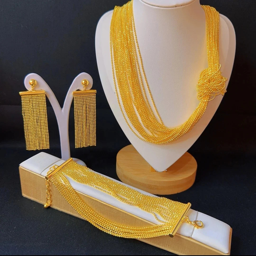 New 24k Gold Plated Dubai Jewelry Fashion Tassel Necklace Earrings