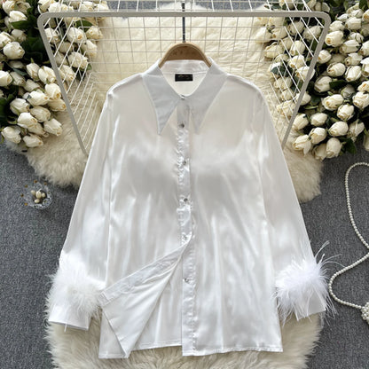 High Quality Loose Shirt Female Lapel Collar Long Sleeves