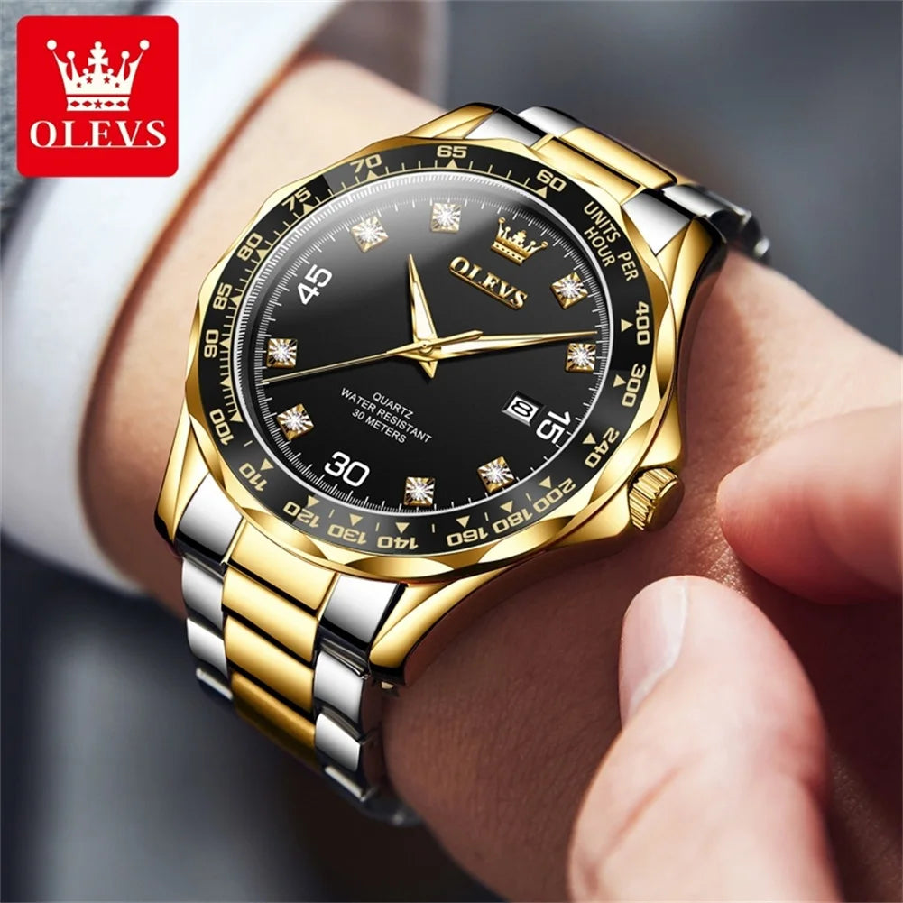 Golden Green Quartz Watch for Men Luxury Brand Diving Waterproof