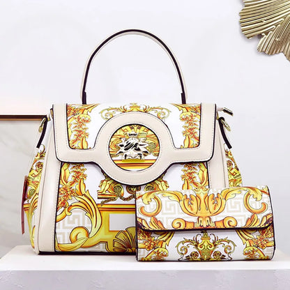 NEW Printed Pattern Wallet Handbag Set Luxury