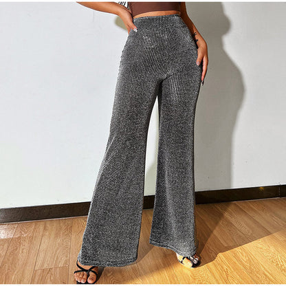 Silver Loose Elegant High Waist Trousers